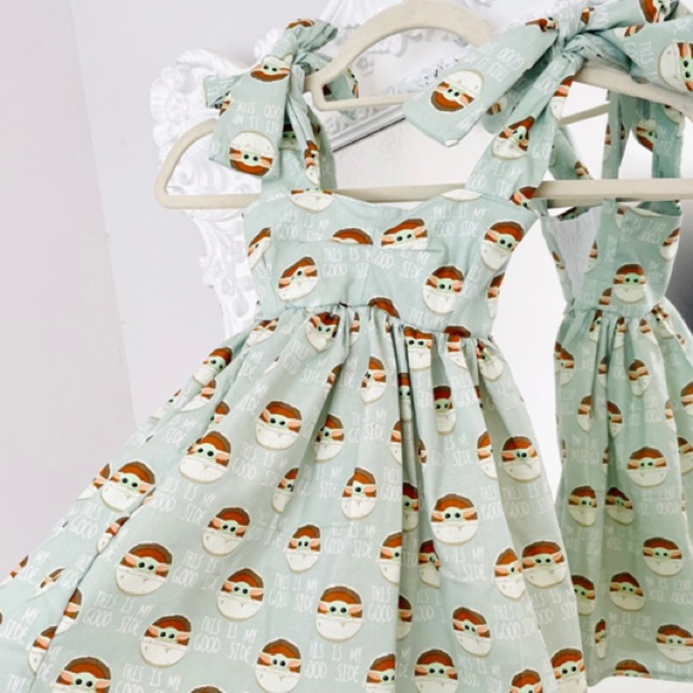 One of a Kind Disney Star Wars Pastel Grogu Baby Yoda Pinafore Dress